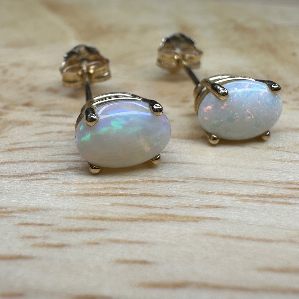 14k Gold Oval Opal Four Prong Stud Earrings‎